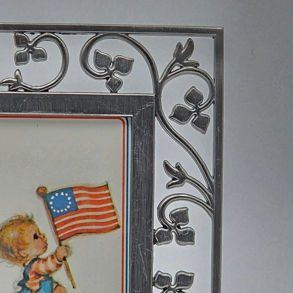 Vintage Ornate Silver Pewter Picture Frame Openwork Vine Border Rust Craft Card